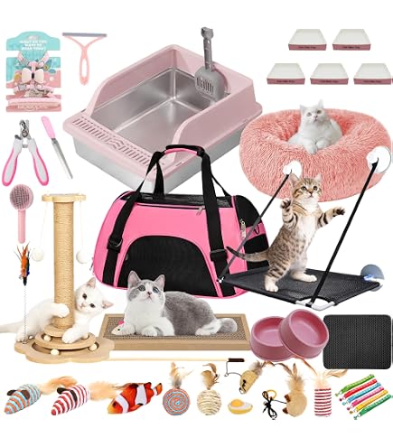 Hlimior Kitten Starter Kit - 15 Piece Essentials Set With Litter Box, Toys, Collar & More In Pink - View #3