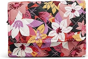 Vera Bradley Damski kompaktowy portfel Riley z bawełny z recyklingu, z ochroną RFID, różowy kwiatowy, jeden rozmiar