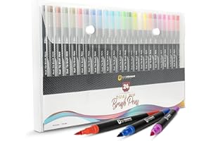 EuroElement Dual Tip Brush Pens Art Supplies of 12/24/48 coloured Art Pens for kids and Adult Colouring Books- Felt Fine Tip for Drawing, Calligraphy