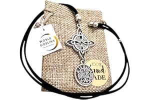 WORLD GOBLINS Collar Nudo de Bruja Doble Protección, Amuleto Plata | Nudo de Bruja 38mm. Antelina 65cm Adaptable para Hombre y Mujer | Amuleto | Protección contra Hechizos Hecho a Mano (Doble Protección "38mm")