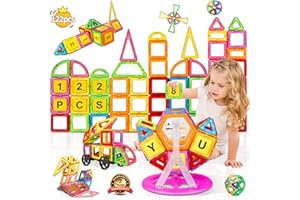 GLADTOP Magnetische Bausteine 122 Teile, Magnetbausteine Lernspielzeug Magnet Spielzeug Geschenk für 3 4 5 6 7 8 Jahre Jungen und Mädchen, Weihnachten Geschenke Magnet Bausteine für Kinder