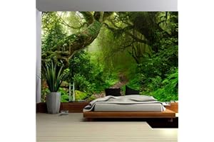 Skcess Arazzo da parete 200 x 200 cm, verde foresta per camera da letto, natura, paesaggio, decorazione da parete