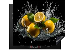 KitchenYeah© Protege Couvre Plaque De Cuisson Deco Cuisine Tapis Protection Protecteur Induction 60x52 cm Citron - Fruit - Jaune - Noir