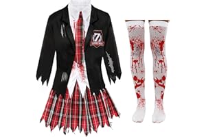 I LOVE FANCY DRESS LTD Damski kostium na Halloween zombie uczennica - czarny i krata krwawe mundurek szkolny z postrzępionymi krawędziami - dla dorosłych Halloween Cukierek albo psikus fantazyjny kostium