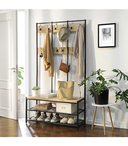 Porte-Manteau Avec Banc Et Rangement Chaussures - 80/100cm - Charge 100kg - Pour Entrée Ou Couloir