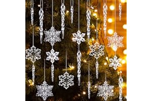 MELLIEX 32 sztuki sopli lodu, płatki śniegu, dekoracja bożonarodzeniowa, przezroczyste akrylowe ozdoby choinkowe, zawieszki bożonarodzeniowe, DIY, dekoracja zimowa