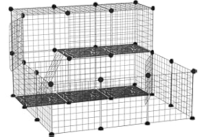 PawHut Recinto per Conigli, Porcellini d'India e Roditori Modulabile, Box per Animali con Accessori Montaggio in Acciaio, 105x105x70cm, Nero