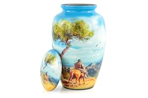 NAGINA INTERNATIONAL 25,4 cm große, klassische Einäscherungsurnen aus Metall, schöne bedruckte Urnen zur Aufbewahrung von Asche, Beerdigungsurnen für Erwachsene und Haustiere, Western Cowboy Blau