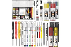 Nicpro 36 pièces crayon charpentier mécaniques, crayon chantier CP3000 avec taille et étui, marqueur pour trous profonds, marqueur à pointe longue, poinçon central, outils de traçage en carbure