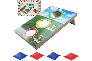 GOTHINK Cornhole Set für Kinder - 3 Löcher hölzernes Bean Bag Toss Spiel Set mit 2 blauen 2 roten Cornhole Säcken - Wurfspiele Jungen & Mädchen Familienabend/Geburtstagsfeier & Urlaubsspielzeug Geschenke