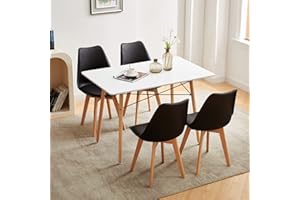 FURNITABLE Essgruppe 5-teilig | Küchentisch-Set | Esszimmertisch mit Stühlen | Esszimmergruppe für Esszimmer Küche Wohnzimmer | Weißer Esstisch & 4 Schwarzem Stühlen