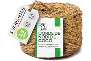 Humusziegel Brique d'humus - corde de noix de coco - 4,5 mm x 50 m - fibre naturelle non teinte - idéal comme corde de sisal pour les poteaux à gratter, les attaches d'arbres, cordon de colis et ruban végétal