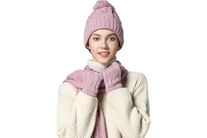 Chloria Knitted Hat, Scarf and Glove Set Women Men Girls Unisex Cable Knit Knitted Hat Thick Scarf Glove Hat Set Winter Combination Gift Set