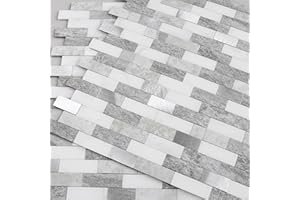 VAOVI Self Adhesive 3D Wall Tiles Brick Mosaic,Kitchen Splashbacks Marble Stone Effect Small Tile Stickers Bathroom Wall Panels Waterproof(Grey,10sheets)