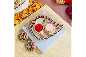 SATVIK STORE SATVIK 1 Pc Golden Decorative Designer Roli Chawal/Rice Holder, Akshata Kumkum Haldi Holder Indian Festival Rakhi Pooja Thali Diwali Pujan Puja Mandir Tika Platter Housewarming Gifts Items