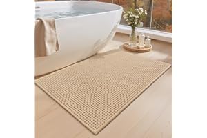 COLOR&GEOMETRY Tapis Salle de Bain Antidérapant 60 x 90 cm, Grand Tapis de Bain Chenille Absorbant Séchage Rapide, Tapis Baignoire Doux Lavable pour Salle de Bain, Douche, Baignoire (Beige)