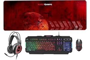 Mars Gaming MCPRGB2, Combo Gaming 4 en 1 con Teclado RGB Rainbow, Ratón 4000 dpi RGB Flow, Alfombrilla XXL y Auriculares RGB, Jack 3.5mm, Compatibilidad Multiplataforma, Idioma Francés AZERTY