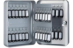 ‎RELAXDAYS Relaxdays Metalowa skrzynka na klucze, zamykana, 48 haczyków, szafka na klucze w zestawie breloczek do kluczy, 25 x 18 x 7,5 cm, szara 1 sztuka