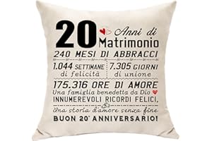 Hasodeo Regalo per 20° Anniversario di Matrimonio Copricuscino 45x45 Cuscino Decorazione Original 20 Anni di Matrimonio Regalo Nozze di Porcellana Regali per Coppia Moglie e Marito Genitori (20 anni)