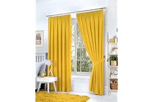HACHETTE LTD Hachette Thermal Blackout Curtains Pencil Pleat Tape Top Including Pair of Tiebacks (Ochre Yellow, 46" X 72")