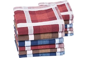 HOULIFE Homme Mouchoirs Tissu en Pur Coton Motif Rayures Carreaux Classique pour Usage Quotidien Lot de 6/12 Pièces 40x40cm