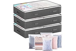 YORFULL Rangement Sous Lit, 3 Boite de Rangement Sous le Lit avec 6 Housse de Rangement, Tiroir Sous Lit avec Poignées et Fermeture Eclair, Boîtes de Rangement pour Ranger Vêtements, Couettes