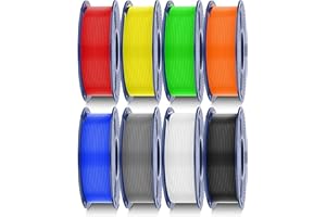 SUNLU PETG Filament Pacchetto, Durata e Flessibilità Insuperabili, Filamento per Stampa 3D, 250G per Bobina, 8 Rotoli, Nero+Bianco+Grigio+Rosso+Blu Klein+Giallo+Verde+Arancione Sole