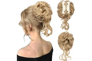 SEGOHAIR Messy Bun Hair Piece Claw Synthetic Tousled Hair Bun, Elastic Hair Donuts for Buns Scrunchy Fluffy Natural Curly Hair Scrunchies for Women Easy Bun Hairpiece Withered Yellow