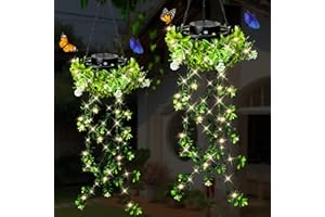 KagoLing Lampe Solaire Exterieur, 2 Pcs 66 LED Plante Artificielle Guirlande Exterieur, IP65 Fausse Plante Lanterne Solaire Suspendues, Decoration Maison pour Mariag Jardin Murale Terrasse
