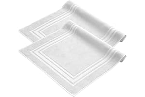Komfortec Lot de 2 Tapis de Bain, en Tissu éponge, lavables, 600 g/m² et 100% Coton Absorbant et à séchage Rapide, Blanc, 50 x 70 cm