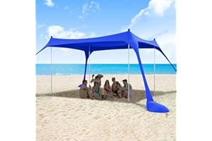 ‎IHUAN ihuan Strandzelt - Großzügiger 11x11 FT Sonnenschutz mit UPF50+, 4 Aluminium-Falbstäben, Einfach zu Montieren, geeignet für 4-8 Personen