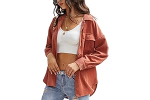 Beyove Damska koszula sztruksowa z długim rękawem, listwa guzikowa, tunika, oversize, bluzka koszulowa, casualowa, z kieszeniami