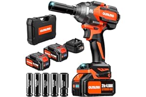 OLMLMO Avvitatore a Impulsi Brushless 1/2 Coppia 1000NM(738ft-lbs) Elevata Avvitatori a Massa Battente con batteria da 8000 mAh, Caricabatterie Rapido, 5 Bussola, per Auto, Trapano e Casa