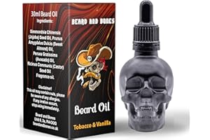 30ml Beard Oil for Men - Beard and Bones Unique Glass Skull Bottle| Choice of 6 Scents | Vegan, Cruelty Free (Tobacco and Vanilla)
