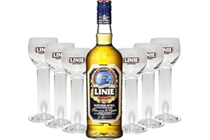 ‎LINIE AQUAVIT Linie Aquavit Norwegische Spezialität 1L (41,5% Vol) + 6x Gläser 2cl geeicht