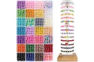 HOLDLEAF 1680 Pièces 6mm Perles Multicolores,Kit de Perle de Couleurs Dégradées,Kit de Perle de Rondes avec trou pour La Fabrication de Bijoux,Bracelets Colliers avec 1 Rouleaux de Cordon Elastique