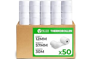 V1 Trade Termopappersrullar 57 mm x 30 m x 12 - Kassarullar för Kassaskåp - EC-Rullar av Termopapper 42 g/m2 - 50 Kvittorulla