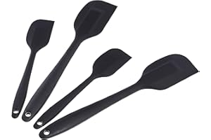 Amazon Basics Lot de 4 spatules rectangulaire antiadhésives en silicone résistantes à la chaleur, passent au lave-vaisselle, flexibles, sans BPA, 2 petites et 2 grandes spatules, Noir