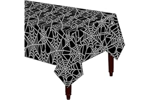 Hamonical 54x107 Inch Halloween Tablecloth, Black Rectangular Spider Web Table Cover, Spillproof Washable PVC Table Topper, Perfect for Halloween Decoration, Dinner Parties