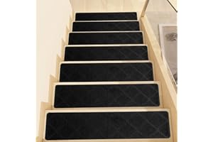 FECIALY Tappetini per gradini in Legno, 15 Confezioni 20 x 76 cm Tappetini per Scale in Moquette Antiscivolo con Fondo in Gomma Rimovibile e Lavabile, Perfetti per Bambini, Anziani e Animali Domestici