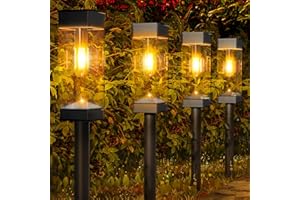 LOTMOS Solar Lights Outdoor Garden, 4 Pack Garden Lights Solar Powered Waterproof, Auto On/Off Solar Stake Lights, Warm White Solar Path Lights for Yard Pathway Patio Walkway Lawn Decorative