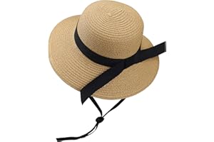 EOHAK Girls Wide-Brim Straw Sun-Hat for Summer Beach with Bow
