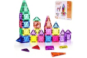 Cabeeskii Jeu de Construction Magnétique 66 Pièces, Coffret de Tuiles Magnétiques de Voyage pour Enfant - Jouet Éducatif Portable avec Boîte Métallique