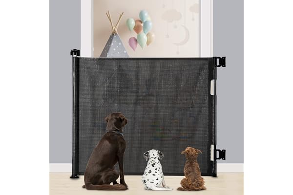 Barrière de Sécurité Rétractable 0-140cm, MYPIN Barriere de Securite Enfant Rétractable, Barriere de securite Chien pour Les Escaliers/Portes/Couloirs/Intérieur/Extérieur, Noir