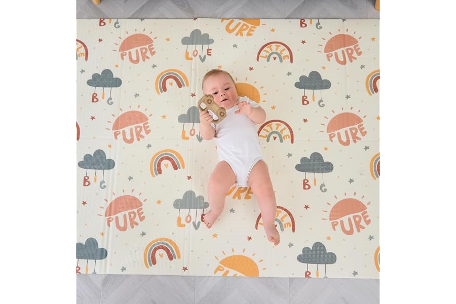 Tapis D'éveil Bébé Pliable Epais Réversible 120x180x1cm - Tapis De Jeu Pour Enfant Bebe - Tapis De Sol XXL En Mousse - Tapis 