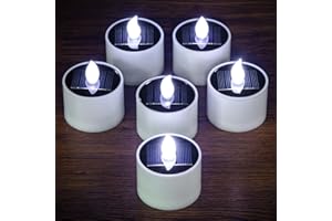 Yakpo Set di 6 candele a energia solare senza fiamma, ricaricabili, impermeabili, a LED tremolanti, per decorazione di feste in terrazzo, feste (bianco freddo)