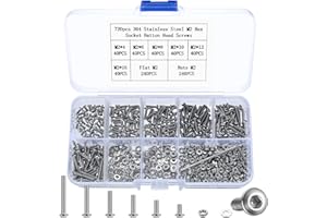 PEYGRE 720 Pcs M2 Bolts Set, M2 Nuts and Bolts Set, Hex Socket Button Head Cap Screws and Nuts with Washers, Stainless Steel Pan Hex Head Machine Screws Assortment Kit