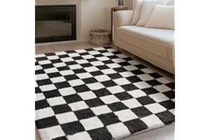 HUGEAR Włochaty Kratkę Dywan do Salonu Czarny i Biały 150x240cm Miękki Puszysty Antypoślizgowy Washable Nowoczesny Dywaniki Pokoju Sypialni Jadalni Biura Pluszowy Dywanowa