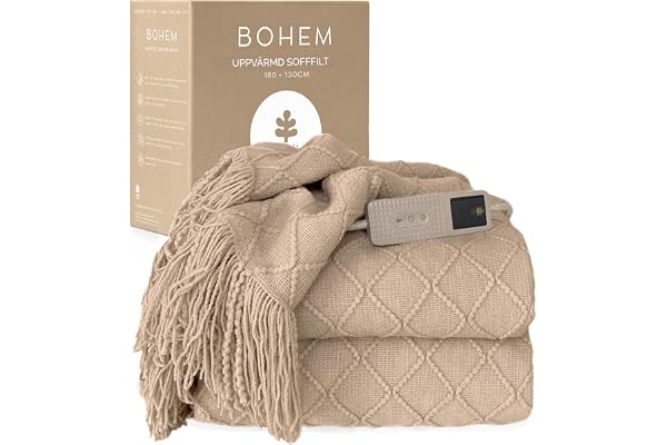 Groenland BOHEM Värmefilt Design för Soffan 180 × 130 cm Taupe Dawn | Elektrisk Värmefilt för Soffan | Soffpläd | Designad för Ditt Hem | Naturlig Linnesladd