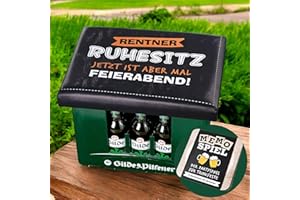 ‎CULT AT HOME CULT at home Bierkasten Aufsatz Ruhesitz - Bierkastensitz inkl Bierdeckel Memospiel - Sitzauflage für Bierkiste Getränkekiste - Hocker Gartenhocker Balkon Camping Geschenk Vatertag Rentner 44x34 cm